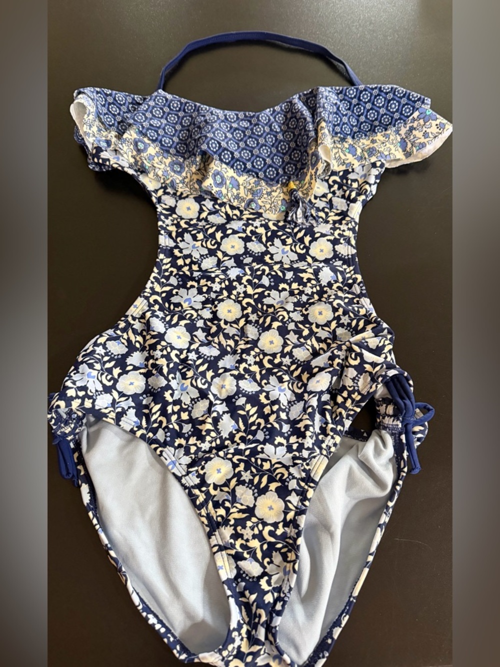Jessica Simpson girls one-piece swimsuit with blue floral size 16 NWOT